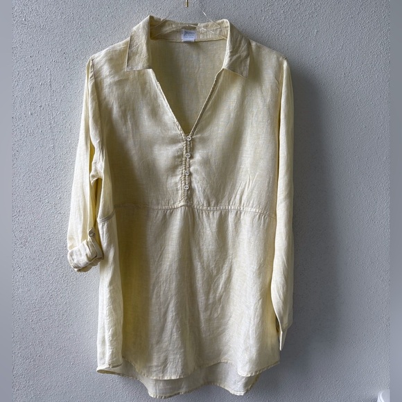 Sigrid Olsen 100% Linen Pale Yellow Size L V Neck Beach Swim Cover Up Pool - Picture 1 of 11